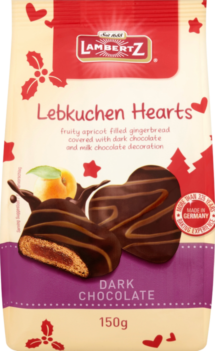 Lambertz Dark Chocolate Lebkuchen Hearts 150g