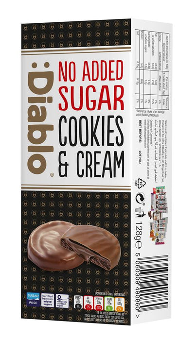 Diablo Sugar Free Dark Choc Cookies & Cream 128g