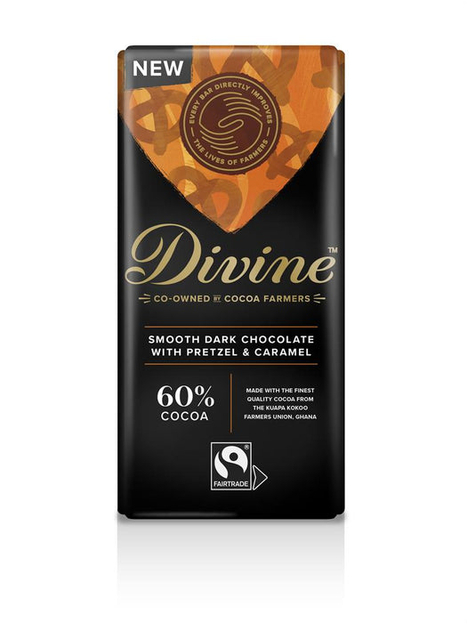 Divine Chocolate Dark Choc, Pretzel & Caramel 90g