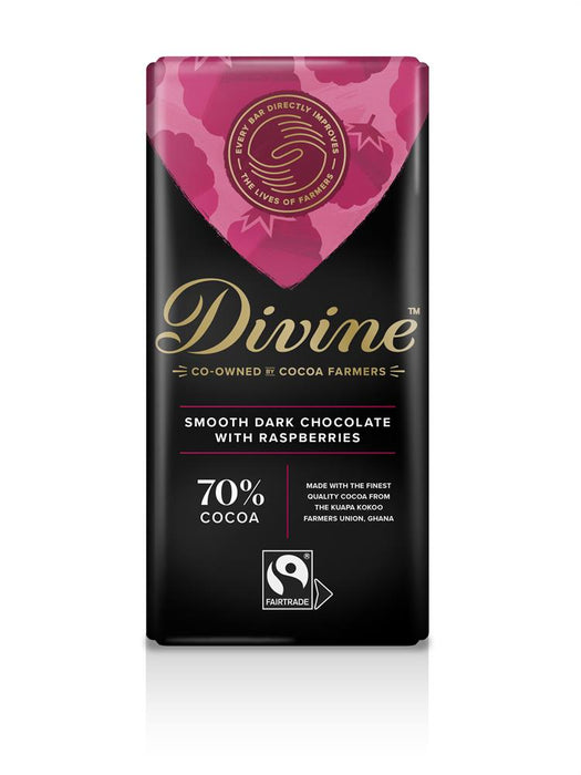 Divine Chocolate Dark Choc with Raspberries 90g