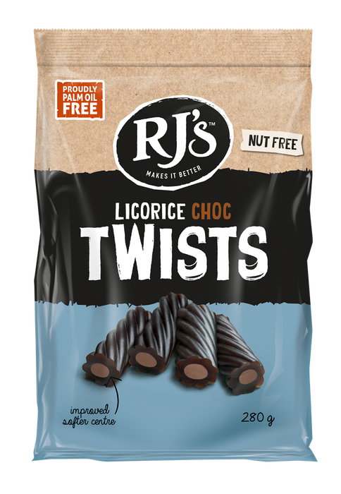 RJ Licorice Choc Twists 280g