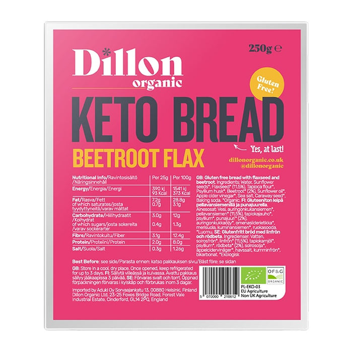 Dillon Organic Gluten Free Beetroot Flax Bread 250g