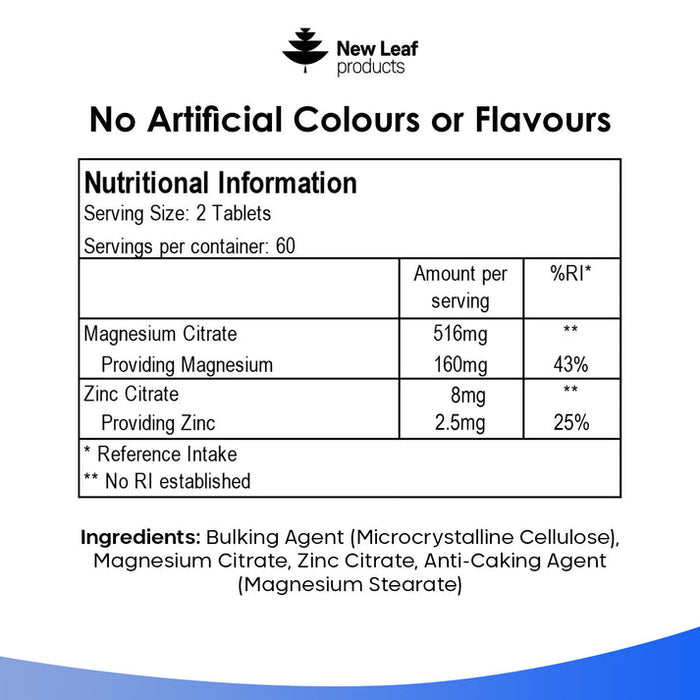 New Leaf Magnesium & Zinc 120 Tablets
