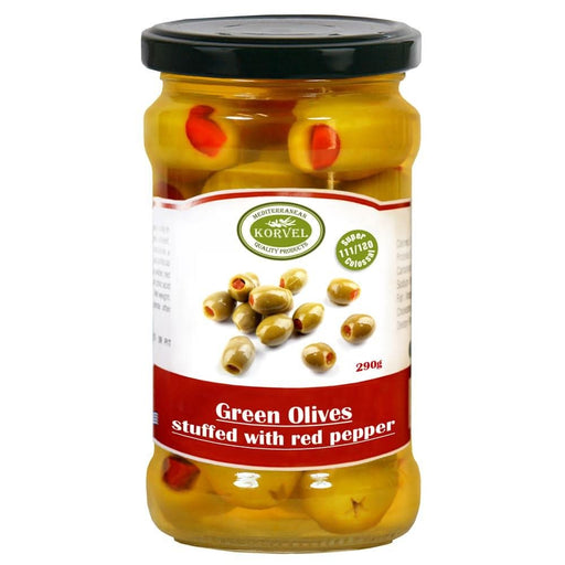 KorvelGreen Olives with Red Pepper 290g