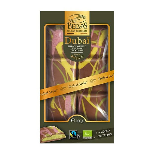 Belvas Dubai Pistachio Semi Dark Choc 100g
