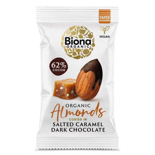 Biona Organic Dark Choc Salt Caramel Almonds 30g