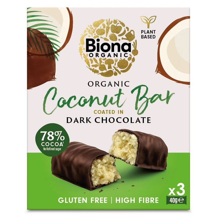 Biona Organic Dark Choco Coconut Bars 3 x 40g