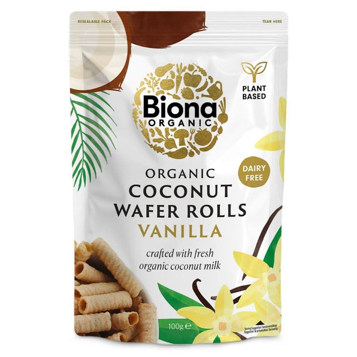 Biona Organic Coconut Rolls Vanilla 100g