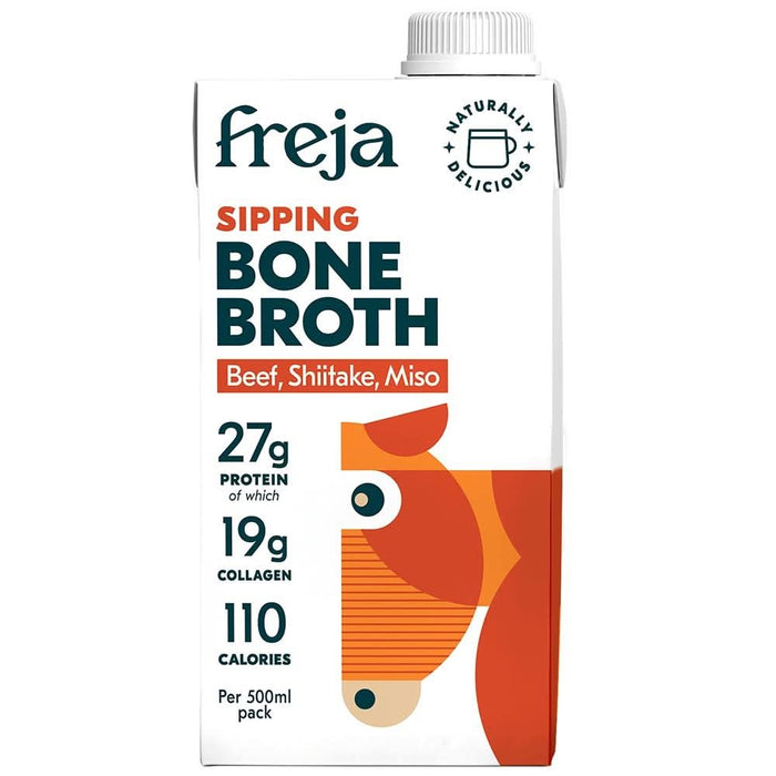 Freja Sipping Bone Broth Beef Shitake & Miso 500ml