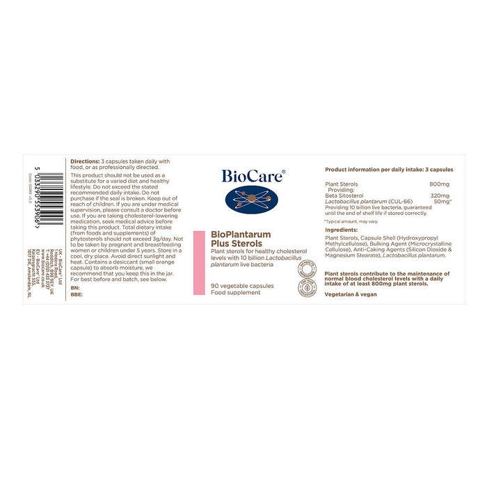 Biocare BioPlantarum Plus Sterols 90 vegetarian capsules for heart health and cholesterol maintenance.