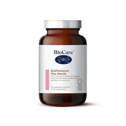 Biocare BioPlantarum Plus Sterols 90 capsules bottle for healthy cholesterol support with plant sterols and probiotics.