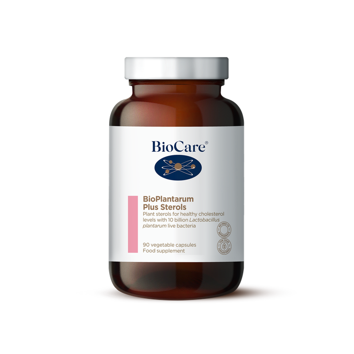 Biocare BioPlantarum Plus Sterols 90 capsules bottle for healthy cholesterol support with plant sterols and probiotics.