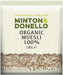 Organic muesli 1kg in clear plastic packaging from Minton & Donello, featuring oats and mixed grains.