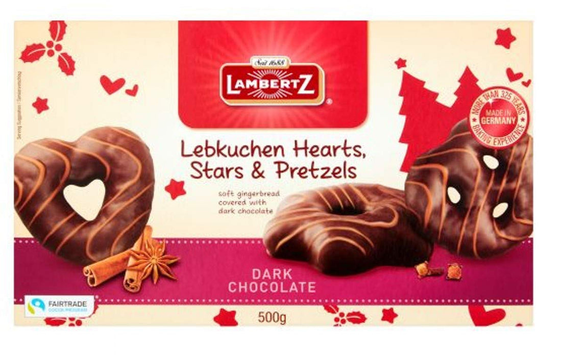 Lambertz Lebkuchen Hearts, Stars & Pretzels 500g