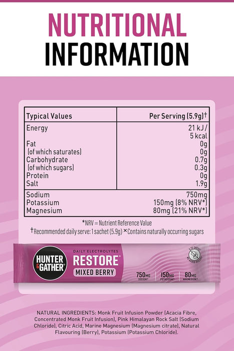 Hunter and Gather Restore Electrolyte Berries 30 Sachets