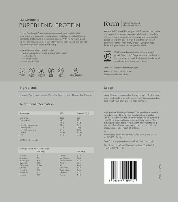 Form Nutrition Pure Blend Protein Unflavoured 520g