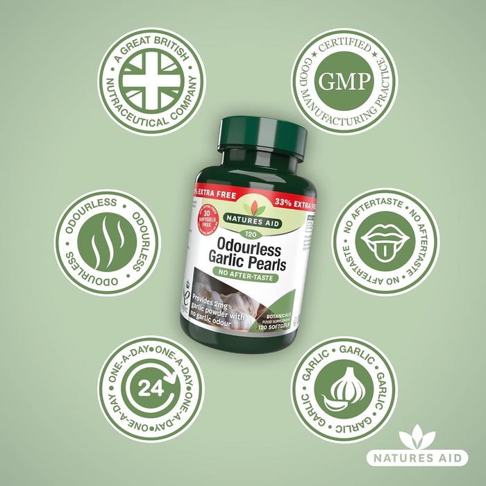 Natures Aid Odourless Garlic Pearls 120 Softgels