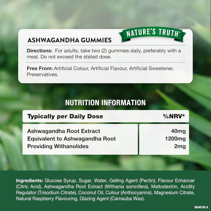 Nature's Truth Ashwagandha 1200mg 60 Raspberry Gummies