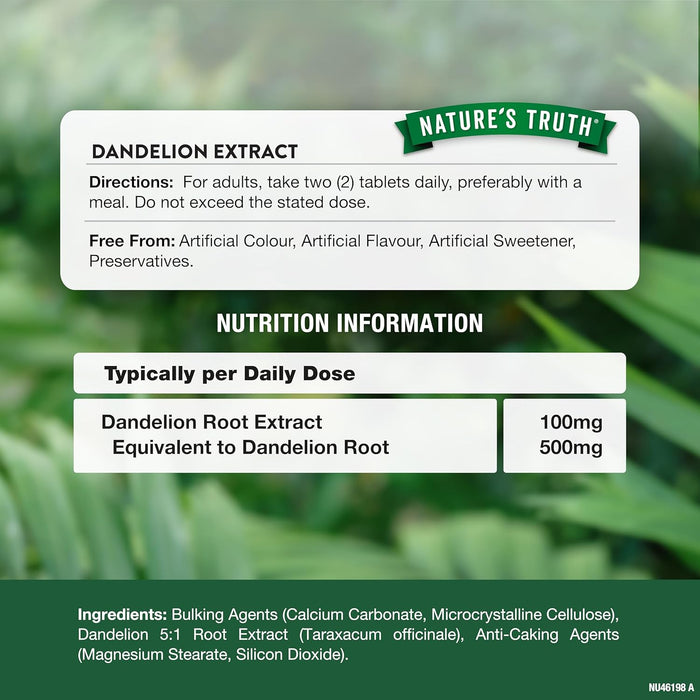 Nature's Truth Dandelion Extract 500mg 60 Tablets
