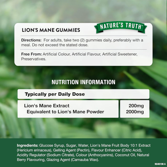 Nature's Truth Lion's Mane 2000mg 60 Vegan Berry Gummies