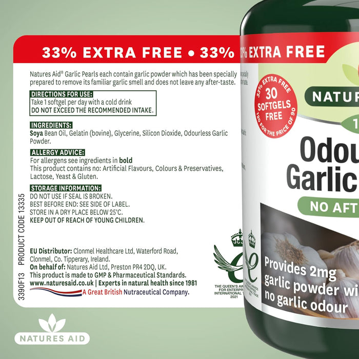 Natures Aid Odourless Garlic Pearls 120 Softgels