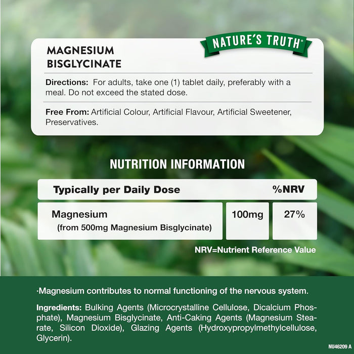 Nature's Truth Magnesium Bisglycinate 500mg 60 Tablets