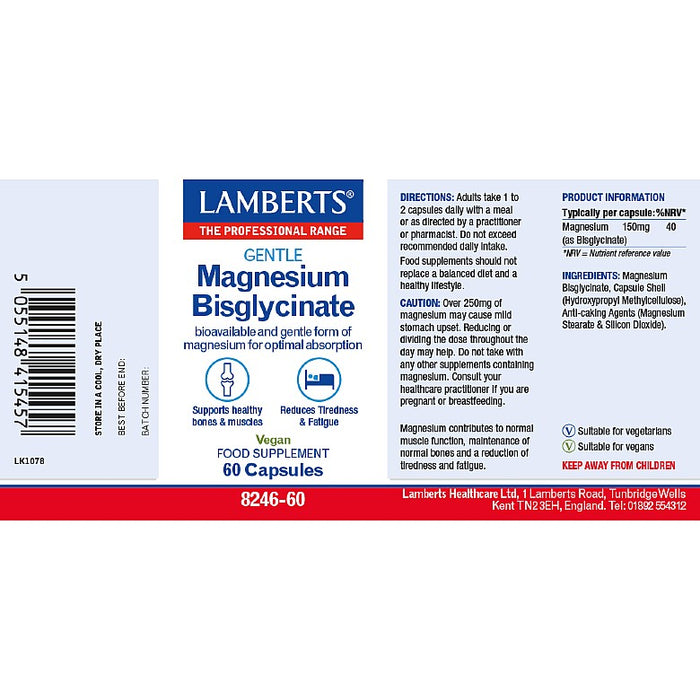 Lamberts Gentle Magnesium Bisglycinate 60 Capsules