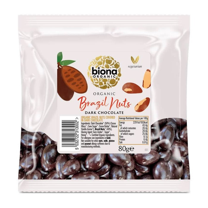 Biona Organic Dark Choc Brazil Nuts 80g