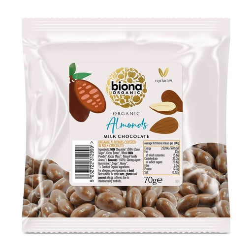 Biona Organic Milk Choc Almonds 70g