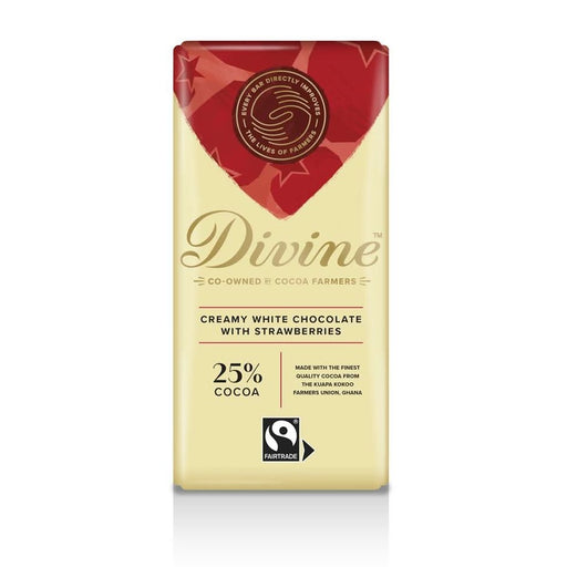 Divine Chocolate White Choc with Strawberries 90g