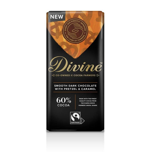 Divine Chocolate Dark Choc, Pretzel & Caramel 90g
