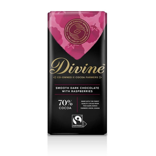 Divine Chocolate Dark Choc with Raspberries 90g