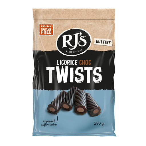 RJ Licorice Choc Twists 280g
