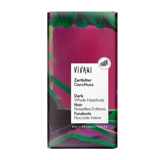 Vivani Dark Whole Hazelnuts Chocolate 100g