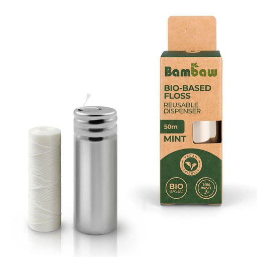 Bambaw Bio Based Mint Floss 50m & Steel Dispenser