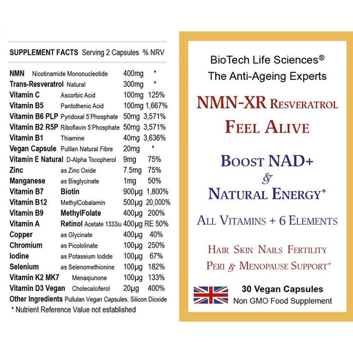 BioTech Life Sciences NMNXR30 NMN Resveratrol Vitamins 30