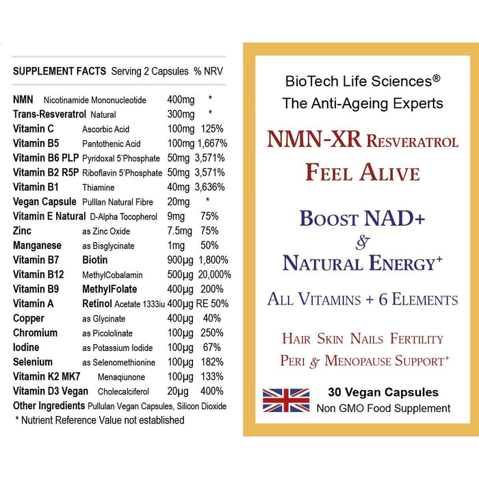 BioTech Life Sciences NMNXR30 NMN Resveratrol Vitamins 30