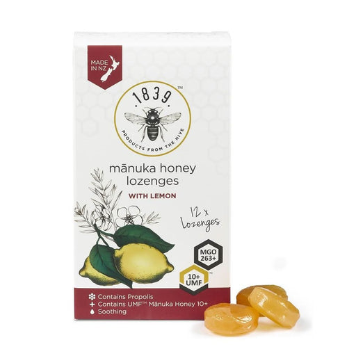 1839 UMF 10+ Lemon Manuka Honey Lozenges - 12 Pack Throat Soothers
