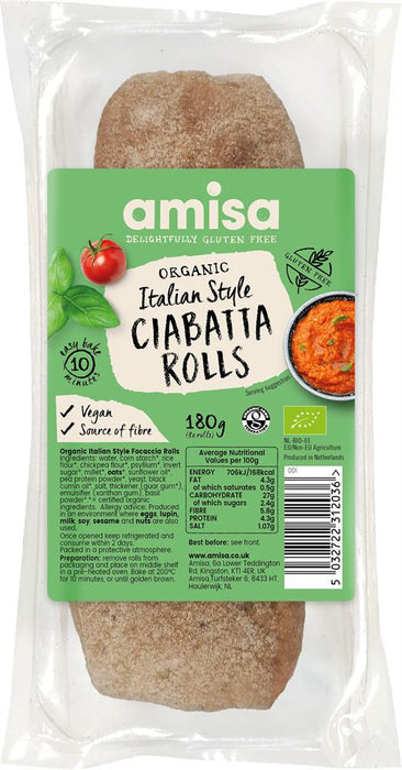 Amisa Organic White Ciabatta Rolls 180g