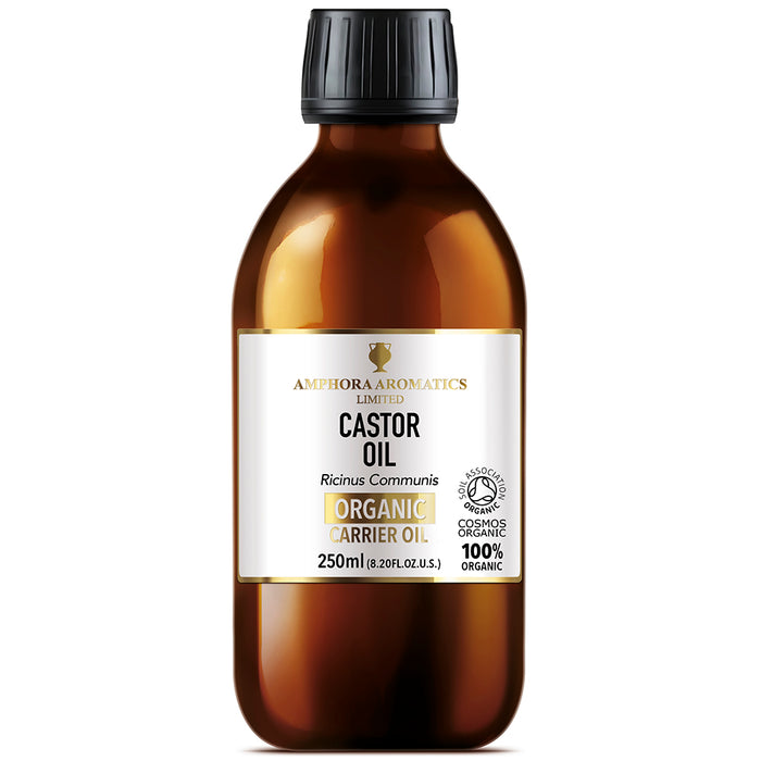250ml organic castor oil bottle by Amphora Aromatics for body and massage use.