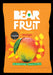 Dried mango snack in orange packaging, labeled "BEAR Fruit," with a mango illustration and highlighting no added sugar.