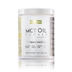 BeKeto MCT Oil Powder in French Vanilla flavor, 300g container, promoting quality energy and keto-friendly nutrition.