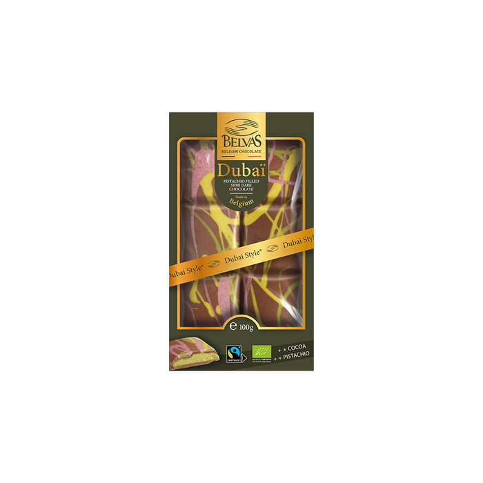Belvas Dubai Pistachio Semi Dark Choc 100g
