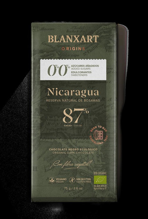 Blanxart Organic 87% NICARAGUA Chocolate 75g No added sugar No chemical sweeteners