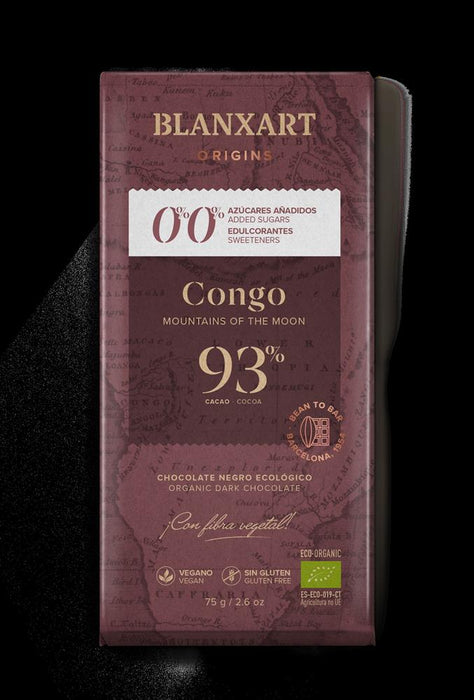 Blanxart Organic 93% CONGO Chocolate 75g No added sugar No chemical sweeteners