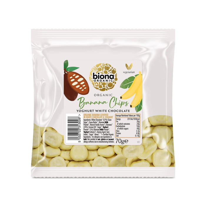 Biona Organic White Choc Banana Chips 70g