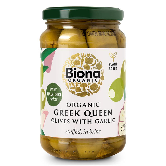 Biona Organic Greek Queen Olives Garlic 370g