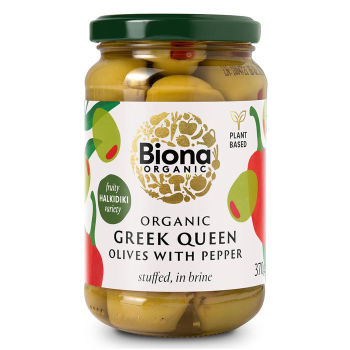 Biona Organic Greek Queen Olives Red Pepper 370g