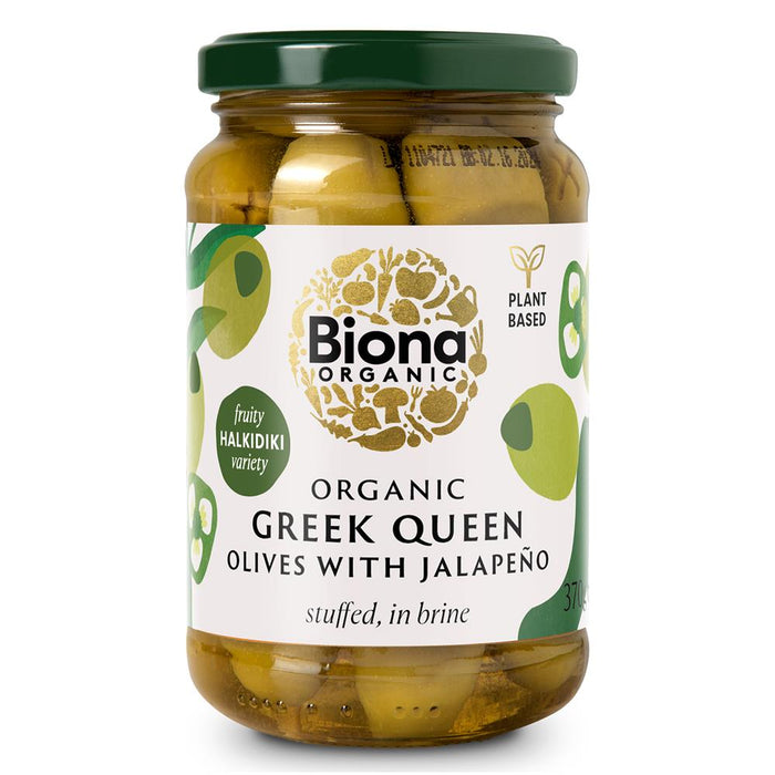 Biona Organic Greek Queen Olives Jalapeno 370g