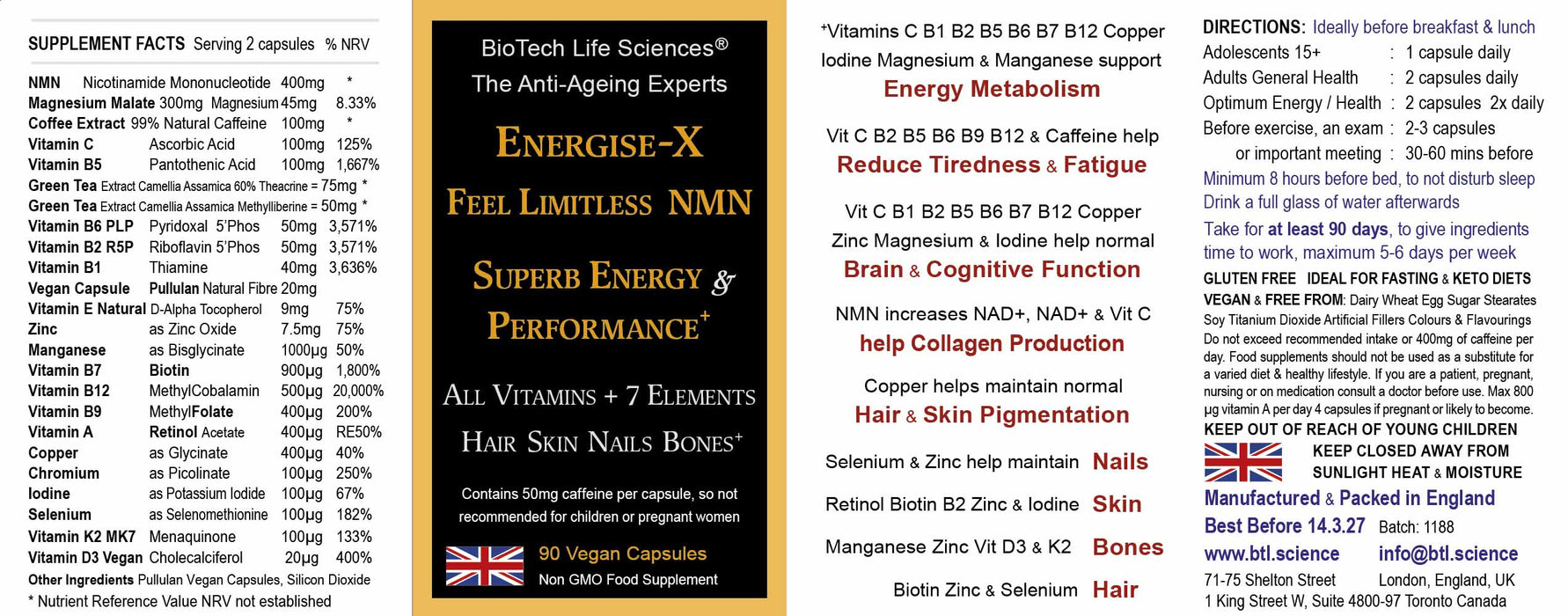BioTech Life Sciences Energise-X NMN Feel Limitless 90